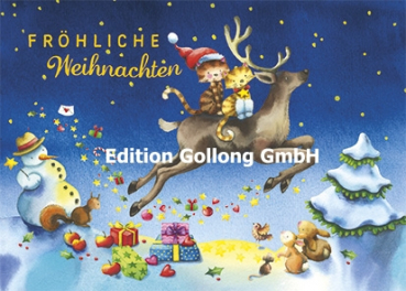 Edition Gollong „Nina Chen“: Rentier mit Katzen, Schneemann und Glitzer DIN A6