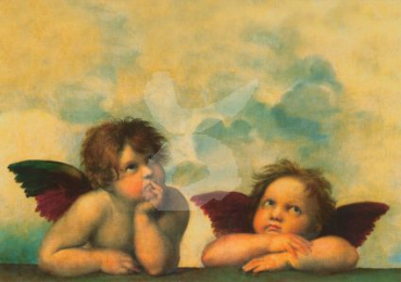 Raffaello Santi "Zwei Engel aus Sixtinische Madonna" Postkarte, Größe: 10,5x15 cm