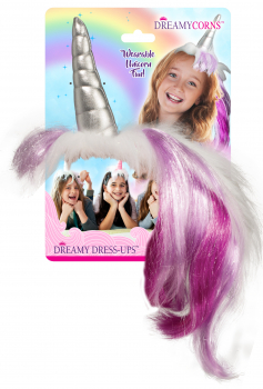 NoaPoa 3D Dreamy Dress-Up „Purple Dreamycorn“: Einhorn Haarteil mit Horn für Kinder, Größe: 51cm
