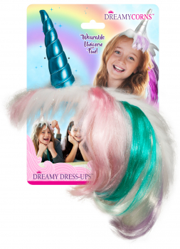 NoaPoa 3D Dreamy Dress-Up „Turquoise Dreamycorn“: Einhorn Haarteil türkis mit Horn für Kinder, Größe: 51cm