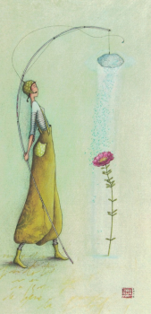 Gaëlle Boissonard "Frau mit Wolke an der Angel" Postkarte , Größe: 21 x 10,5 cm