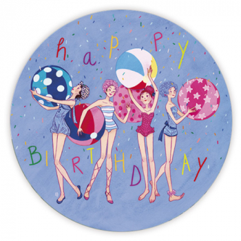 Audrey Bussi "Happy Birthday" Ballspiel Postkarte rund 15cm ∅