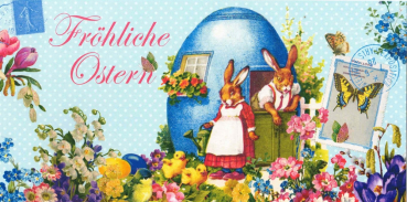 Carola Pabst „Fröhliche Ostern“: Hasen mit Glitzer, Größe 12,5 x 23,5cm