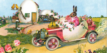 Carola Pabst „Frohe Ostern“: Eierauto mit Glitzer, Größe 12,5 x 23,5cm