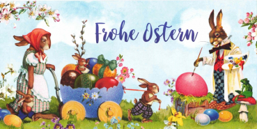 Carola Pabst „Frohe Ostern“: Hasen mit Glitzer, Größe 12,5 x 23,5cm