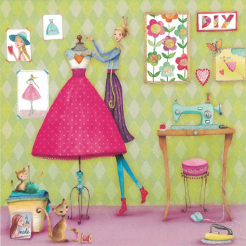 Mila Marquis  "Frau mit Handarbeiten", Glitzer, Größe: 14x14cm