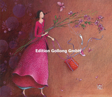 Gaëlle Boissonard "Frau mit Geschenk und Blumen" Doppelkarte, Größe: 16x14 cm