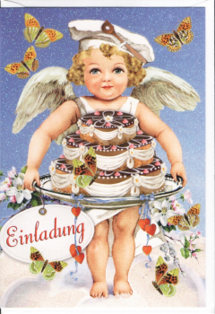 Edition Tausendschön „Einladung“: Engel mit Torte, Doppelkarte 12x17,2cm