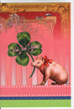 Edition Tausendschön „Viel, viel Glück" Schwein mit Kleeblatt, Doppelkarte 17x12cm