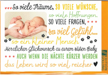 „Herzlichen Glückwunsch zu eurem süßen Baby“: Doppelkarte 12x17,2cm