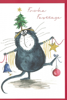 „Frohe Festtage“: Katze geschmückt als Weihnachtsbaum, Doppelkarte Gr: 17x12cm