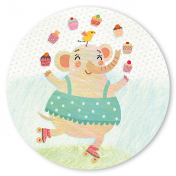 Edition Tausendschön "Elefant mit Cupcakes" PK562 Postkarte rund ∅ 14cm