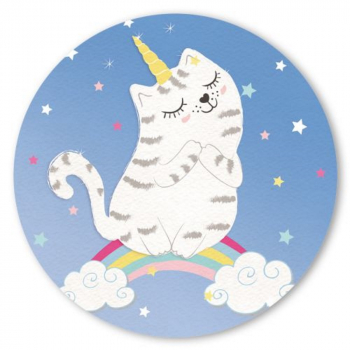 Edition Tausendschön "Katze auf Regenbogen" PK718 Postkarte rund ∅ 14cm