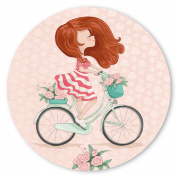 Edition Tausendschön "Mädchen auf Fahrrad" PK575 Postkarte rund ∅ 14cm
