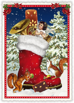 Edition Tausendschön  "Christmas", Nikolausstiefel mit Engel,  PK740 Größe: 10,5x15 cm