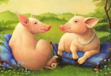 Inkognito Suzan Visser „Perlen für das Schweinchen“ Postkarte, Größe: 10,5x14,8cm