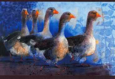Loes Botman "Gänsemarsch" Postkarte, Größe: 10,5x15 cm