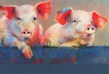 Loes Botman "Zwei Schweine" Postkarte, Größe: 10,5x15 cm