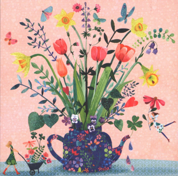 Mila Marquis  "Frühlingsblumen in einer Kanne", Glitzer, Größe: 14x14cm