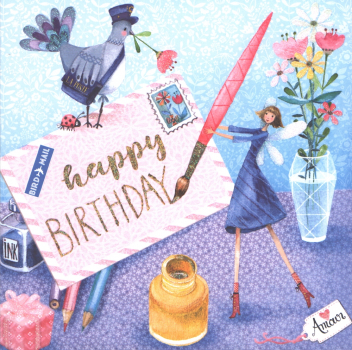 Mila Marquis  "Happy Birthday - Elfe schreibt einen Brief", Glitzer, Größe: 14x14cm