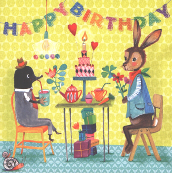 Happy Birthday von Mila Marquis mit Hase und Maulwurf