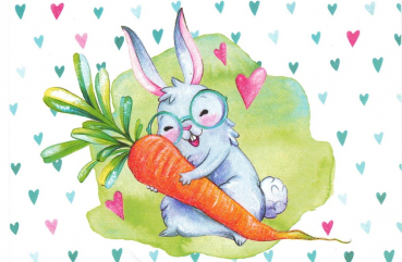 „Hase mit Karotte“ mit Glitzer, Postkarte, Größe: 10,5x14,8cm