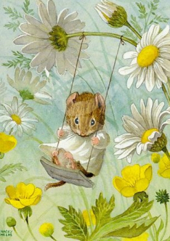 Molly Brett "Maus auf Schaukel" Postkarte, Größe: 10,5x15 cm