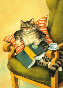 Inkognito Reinhard Michl „Lesekatze“ - Postkarte, Größe: 10,5x14,8cm