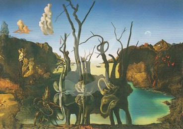 Salvador Dalí "Schwäne, die Elefanten widerspiegeln" Postkarte, Größe: 10,5x15 cm