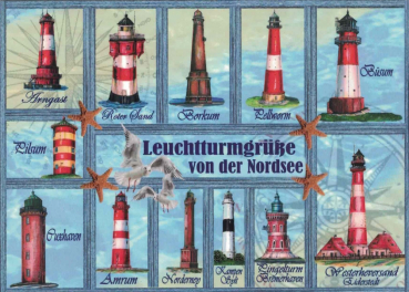 "Leuchtturmgrüße von der Nordsee" Postkarte, Größe: 10,5x15 cm