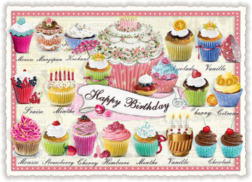 Edition Tausendschön  "Happy Birthday", Cupcakes  PK322 Größe: 10,5x15 cm