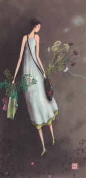 Gaëlle Boissonard "Frau mit Blumen in Taschen" Postkarte , Größe: 21 x 10,5 cm
