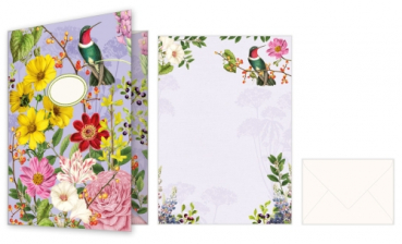 Edition Tausendschön "Kolibri mit Blumen" BP 003, Briefpapier-Set mit Faltmappe & Umschlägen