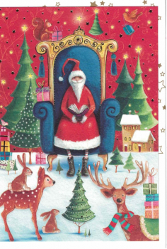 Edition Gollong „Mila Marquis“: Doppelkarte Weihnachtsmann mit Freunde Gr: 17x12cm