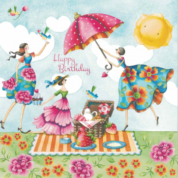 „Nina Chen“: Frauen Picknick Happy Birthday Postkarte Größe: 14x14cm