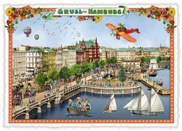 Edition Tausendschön 3D-Städte-Postkarte "Gruss aus Hamburg mit Jungfernstieg" PK824 Größe: 10,5x15 cm