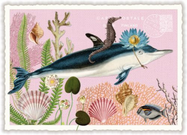 Edition Tausendschön "Meerestiere", Delfin und Seepferdchen, PK919 Größe: 10,5x15 cm