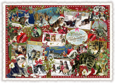 Edition Tausendschön "A merry Christmas - Fröhliche Weihnachten", mit Katzen PK516 Größe: 10,5x15 cm
