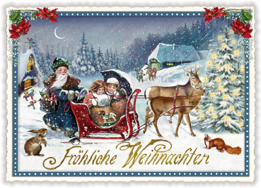 Edition Tausendschön "Fröhliche Weihnachten", Engel im Schlitten PK735 Größe: 10,5x15 cm