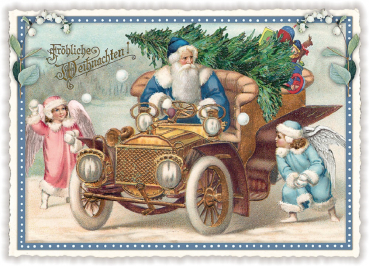 Edition Tausendschön "Fröhliche Weihnachten", Weihnachtsmann im Oldtimer, PK738 Größe: 10,5x15 cm