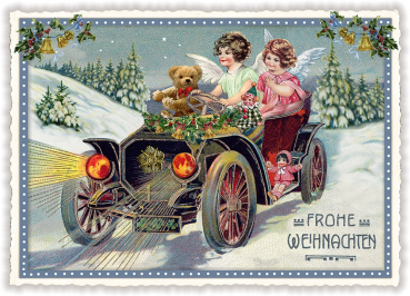 Edition Tausendschön "Frohe Weihnachten" Engel, Teddybär, Auto  PK730 Größe: 10,5x15 cm