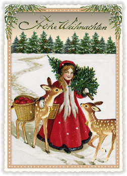 Edition Tausendschön  "Frohe Weihnachten", Mädchen mit Rehkitze,  PK745 Größe: 10,5x15 cm