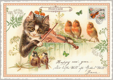 Edition Tausendschön "Katze mit Geige" PK954 Postkarte Größe: 10,5x15 cm