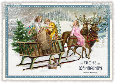 Edition Tausendschön "Frohe Weihnachten" Engel mit Schlitten PK729 Größe: 10,5x15 cm