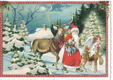 Edition Tausendschön "Weihnachtsmann, Engel, Hirsch, Reh" PK731 Größe: 10,5x15 cm