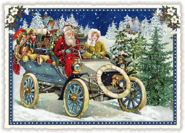 Edition Tausendschön "Christmas", Weihnachtsmann im Auto, PK737 Größe: 10,5x15 cm