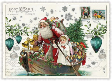 Edition Tausendschön "Weihnachtsmann im Boot, Christmas" PK874 Größe: 10,5x15 cm