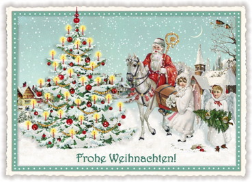 Edition Tausendschön "Frohe Weihnachten" - Weihnachtsmann zu Pferd,  PK427 Größe: 10,5x15 cm