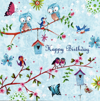 Cartita Design "Happy Birthday", Vogelkarte Postkarte mit Glitzer Größe: 14x14cm