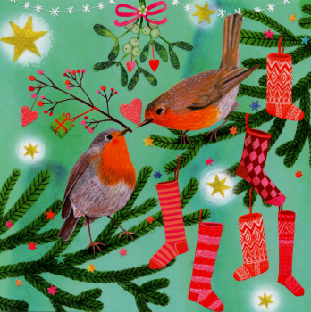 Mila Marquis  "Rotkehlchen" Postkarte, Weihnachten Glitzer, Größe: 14x14cm